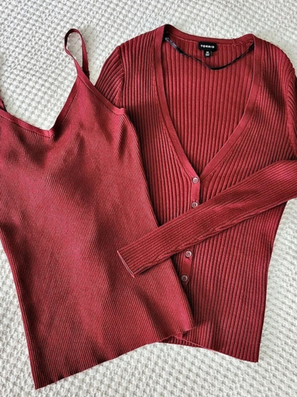 Torrid Ribbed Cardigan & Cami Set Maroon Size 00